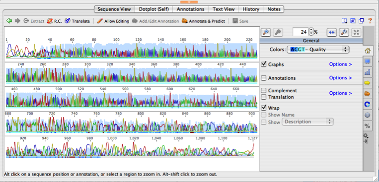 **Figure 2**: Example of of what raw sequencing data looks like in Geneious